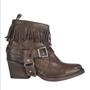 All Saints Bonny Cuban Fringe brown bootie size 8